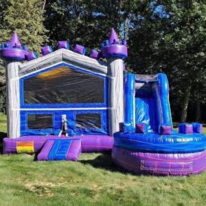 blue and purple inflatable castle combo