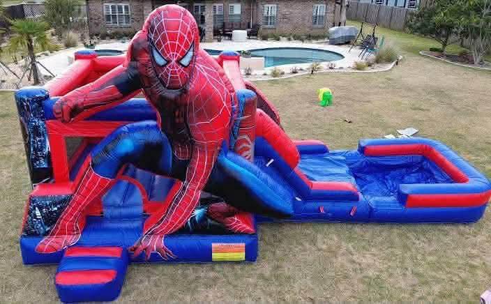 Spider-Man inflatable bounce house and water slide combo